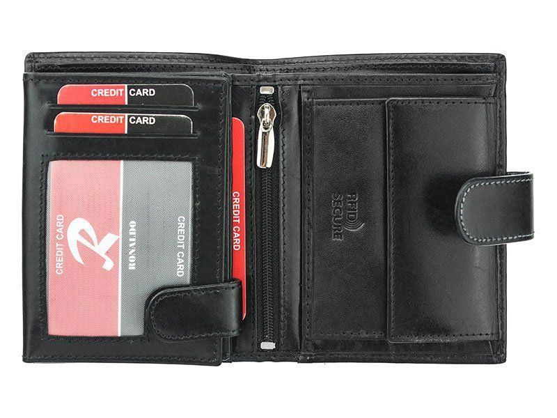 Чоловічий шкіряний гаманець Ronaldo N4L-VT RFID Чорний + синій - 4321 фото