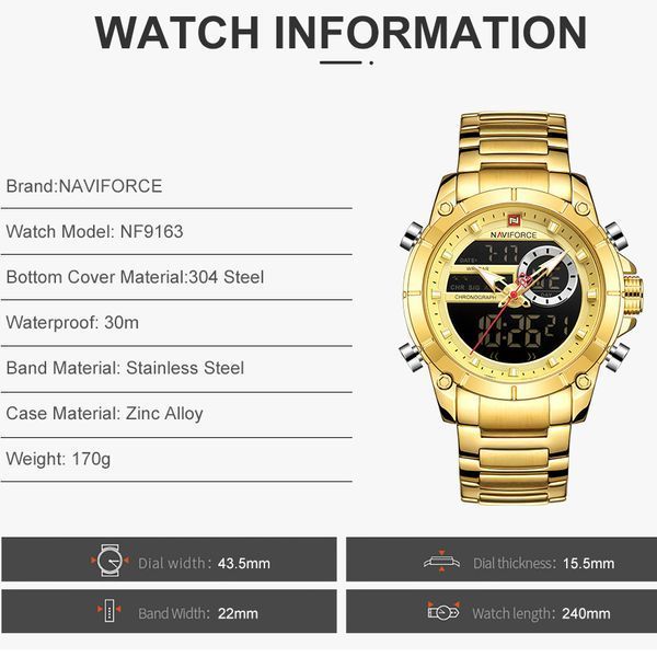 Чоловічий годинник Naviforce Jazz Gold 516 фото
