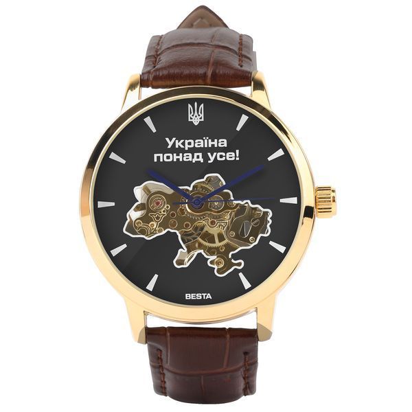 Чоловічий годинник Besta Skeleton Gold Black Dial 690 фото
