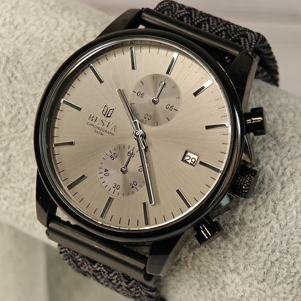 Чоловічий годинник Besta Mars Black & Gray Nylon, 2 ремінці 725 фото