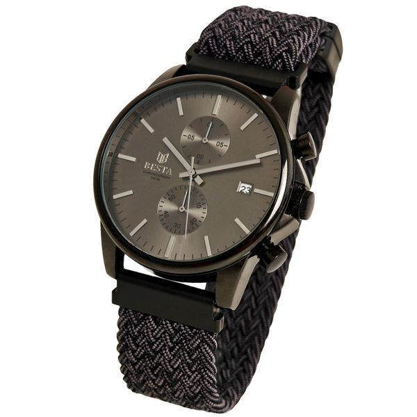 Чоловічий годинник Besta Mars Black & Gray Nylon, 2 ремінці 725 фото