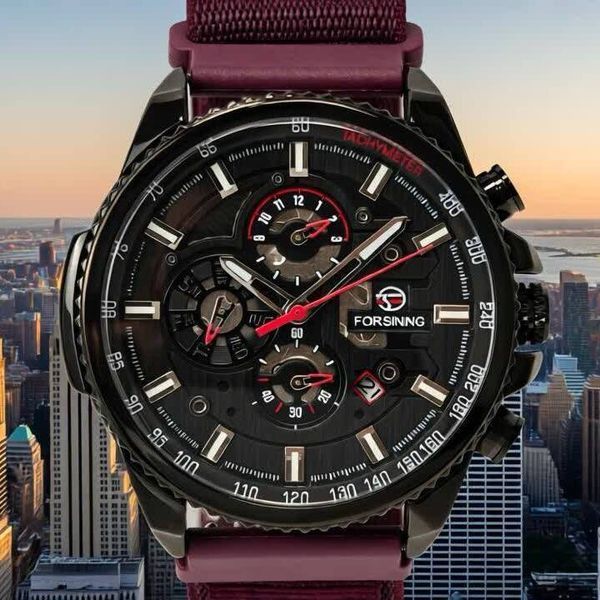Чоловічий годинник Forsining Finance Wine Red, 2 ремінці 793 фото